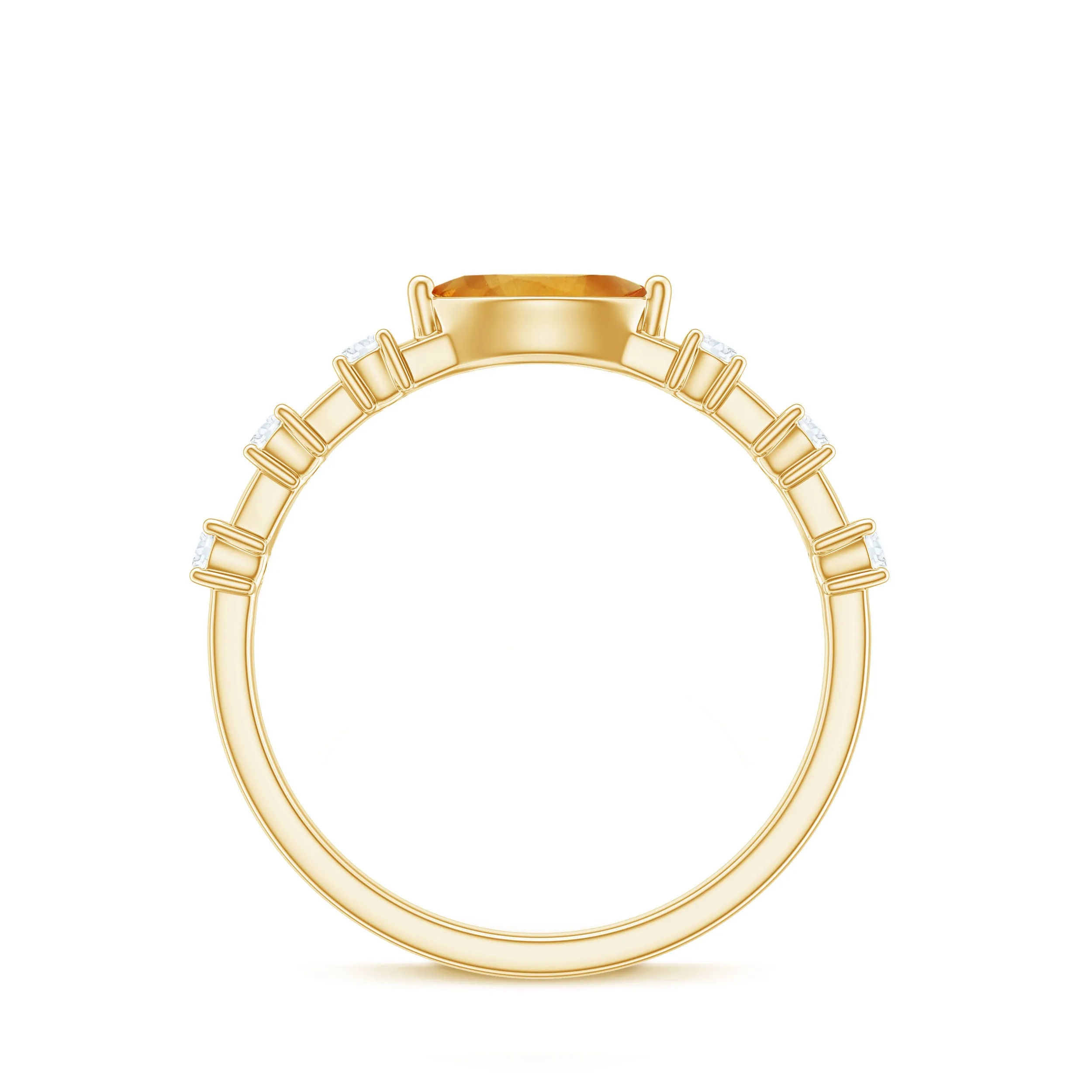0.50 CT Natural Citrine East West Ring with Diamond Stones