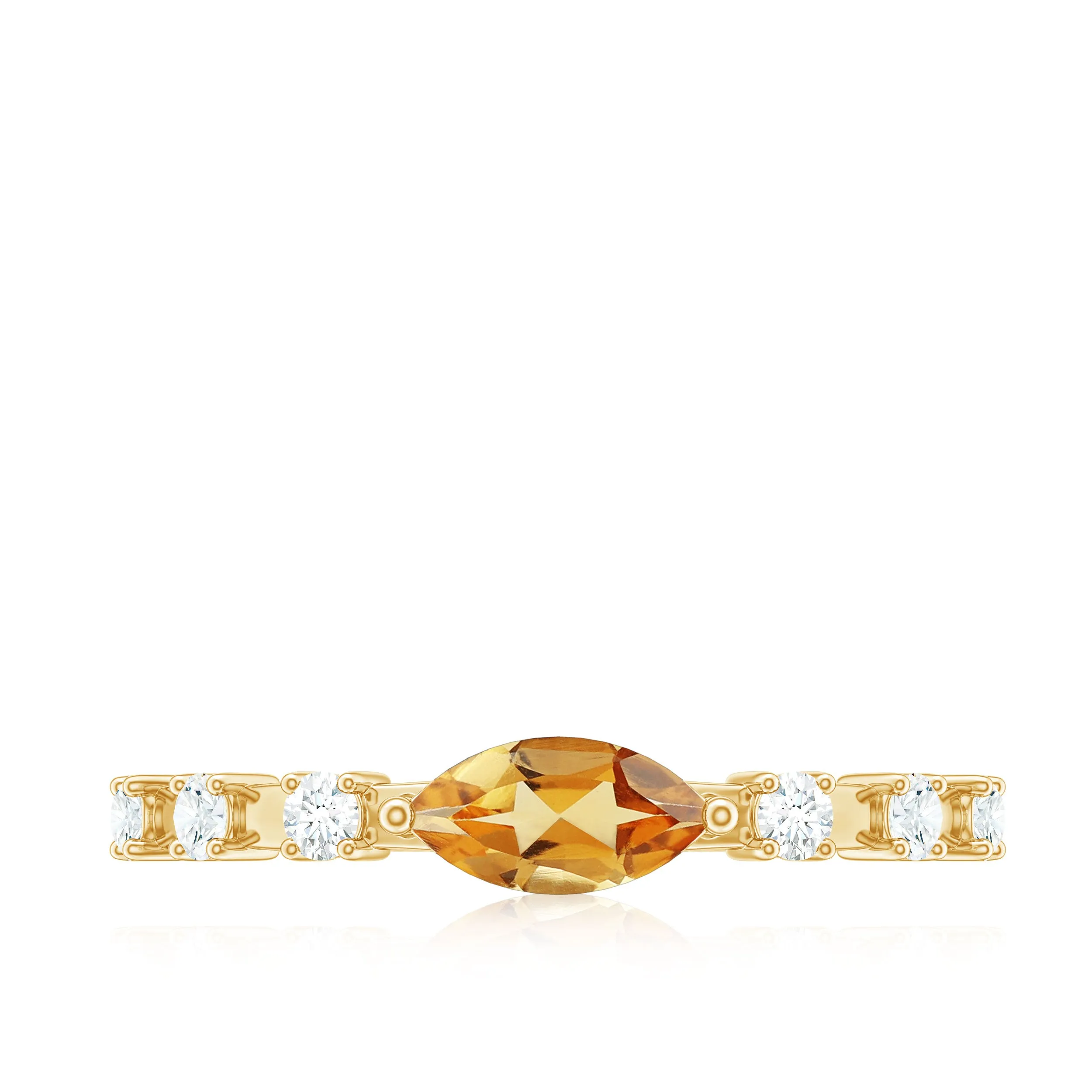 0.50 CT Natural Citrine East West Ring with Diamond Stones