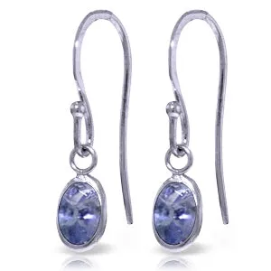 1 Carat 14K Solid White Gold Fish Hook Earrings Tanzanite