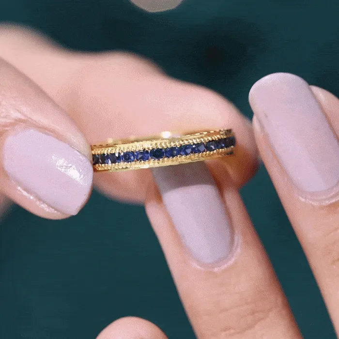 1 CT Created Blue Sapphire Eternity Ring with Milgrain Details