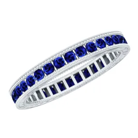 1 CT Created Blue Sapphire Eternity Ring with Milgrain Details