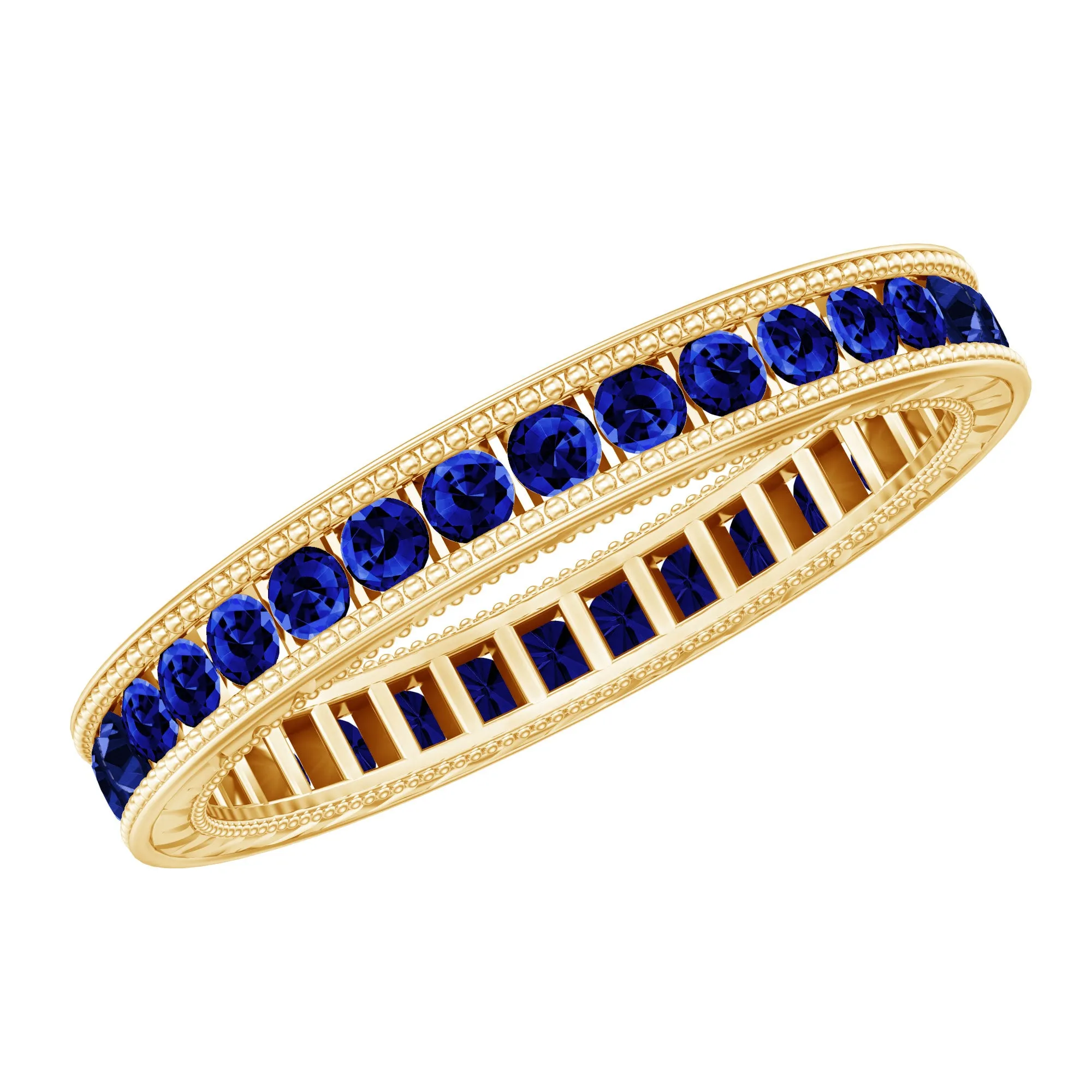 1 CT Created Blue Sapphire Eternity Ring with Milgrain Details