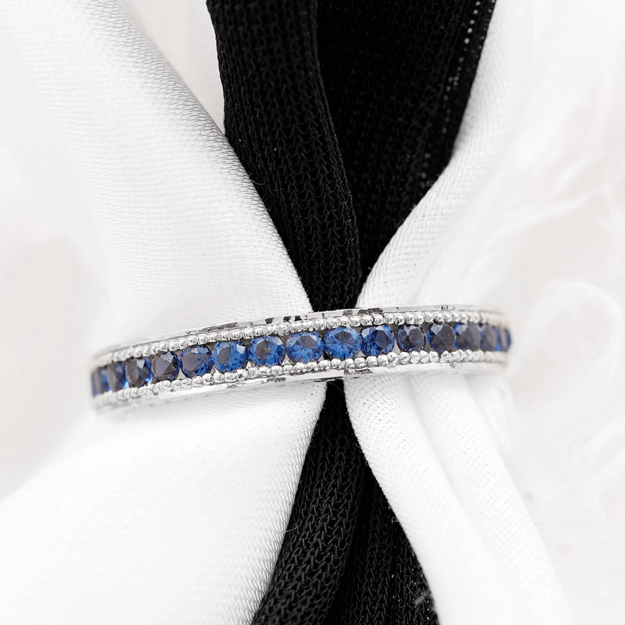 1 CT Created Blue Sapphire Eternity Ring with Milgrain Details