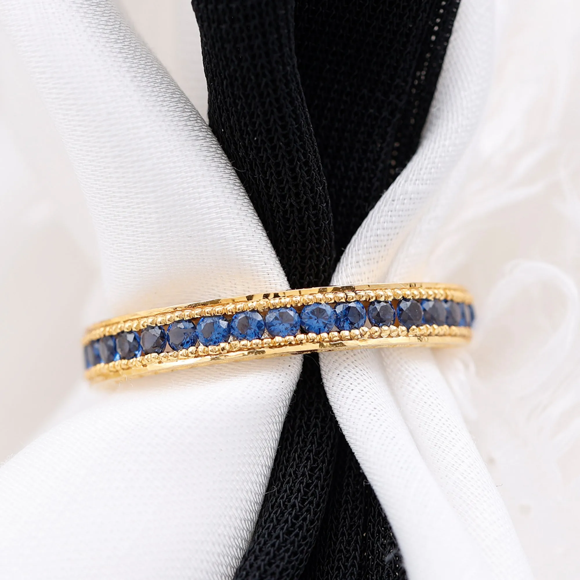 1 CT Created Blue Sapphire Eternity Ring with Milgrain Details