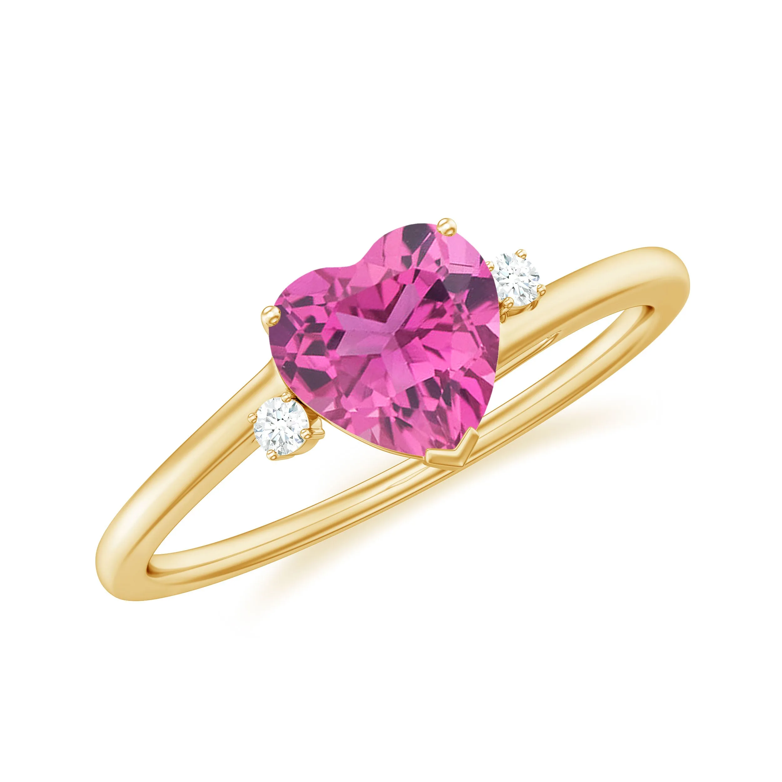 1 CT Heart Shape Pink Tourmaline Solitaire Promise Ring with Diamond