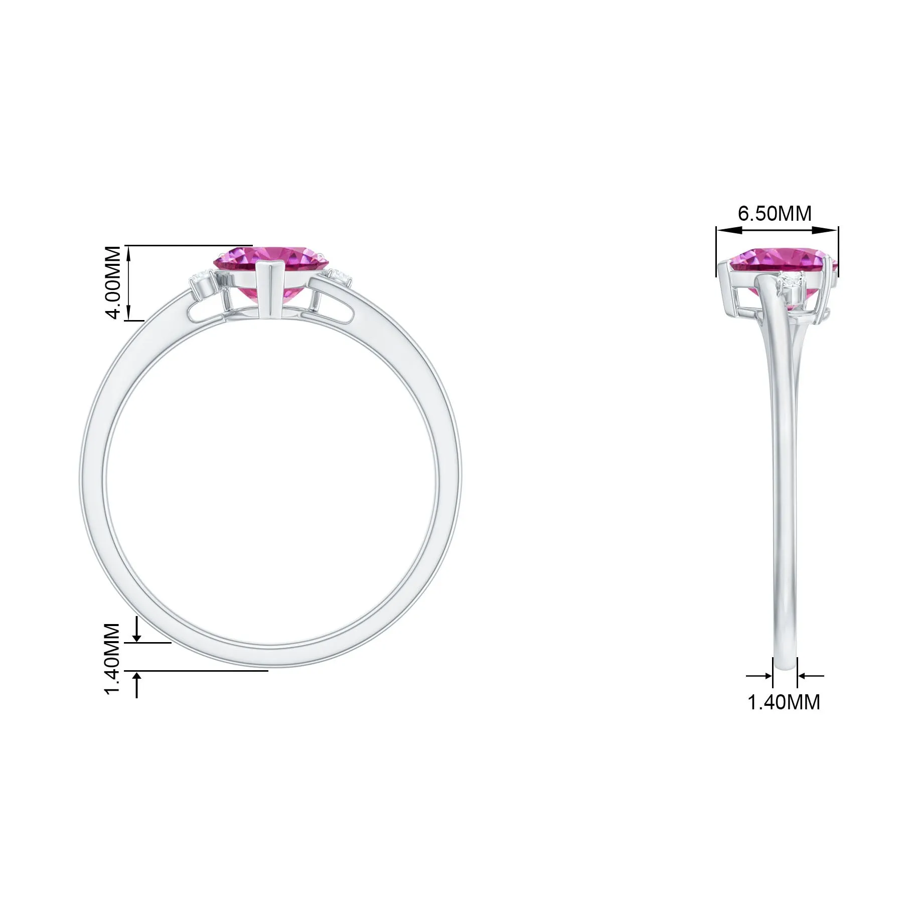 1 CT Heart Shape Pink Tourmaline Solitaire Promise Ring with Diamond