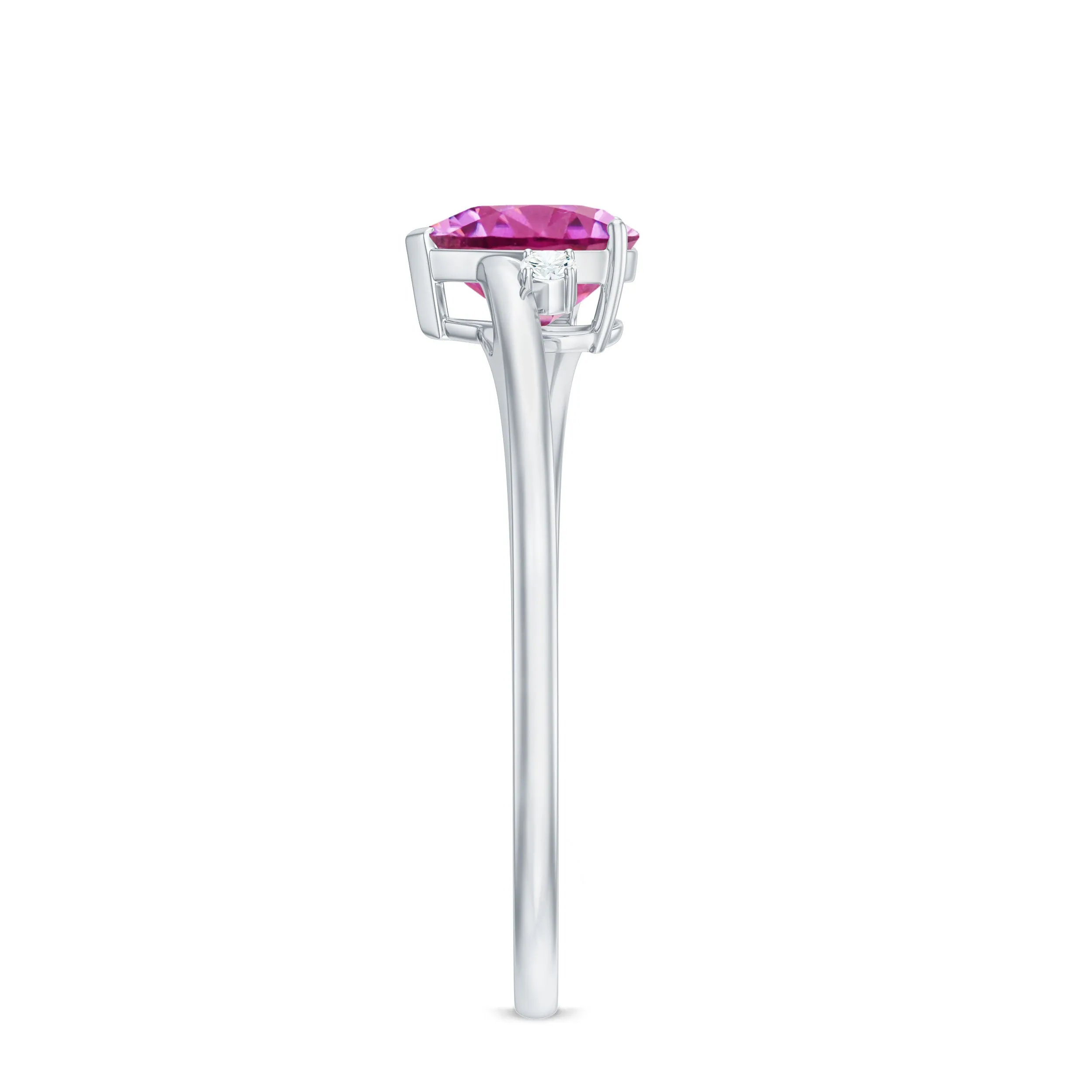 1 CT Heart Shape Pink Tourmaline Solitaire Promise Ring with Diamond