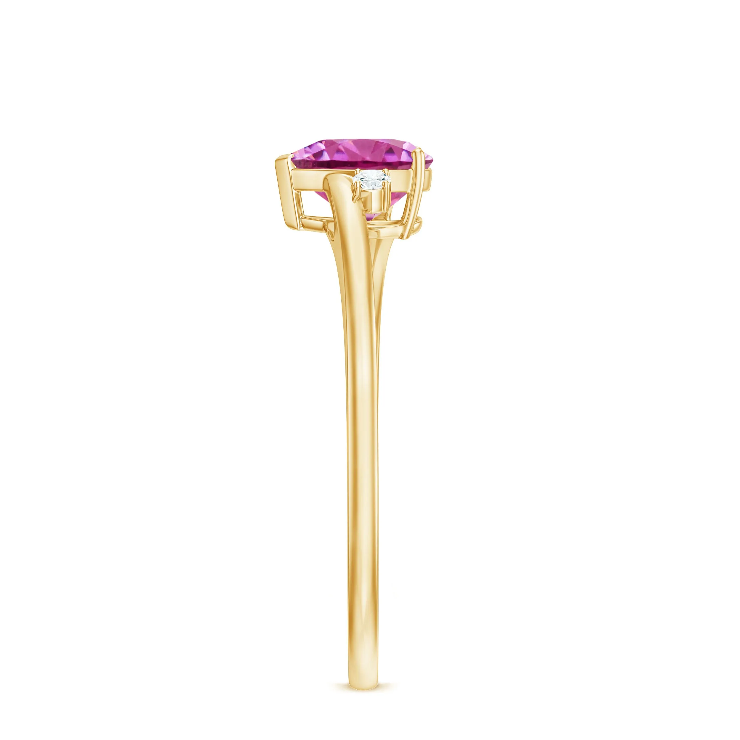 1 CT Heart Shape Pink Tourmaline Solitaire Promise Ring with Diamond