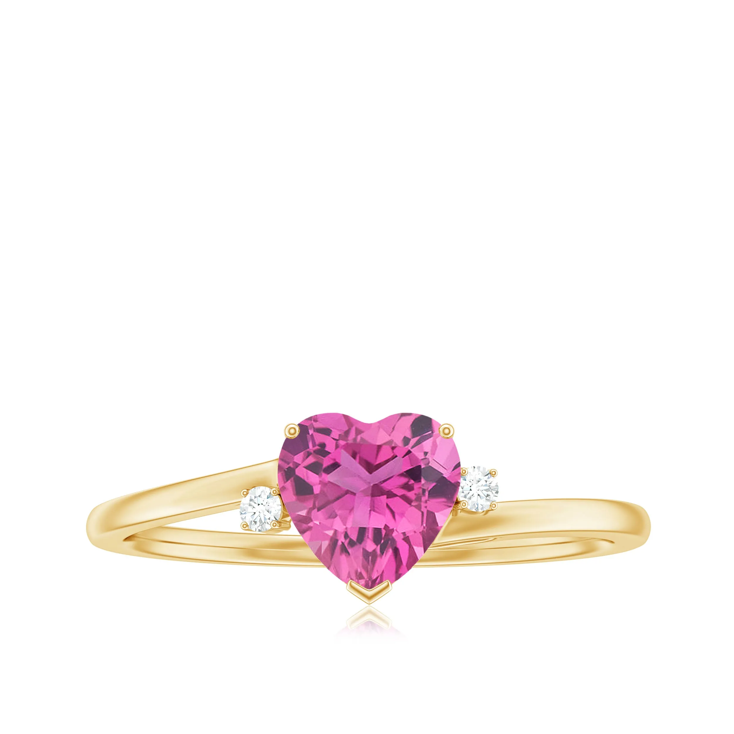 1 CT Heart Shape Pink Tourmaline Solitaire Promise Ring with Diamond