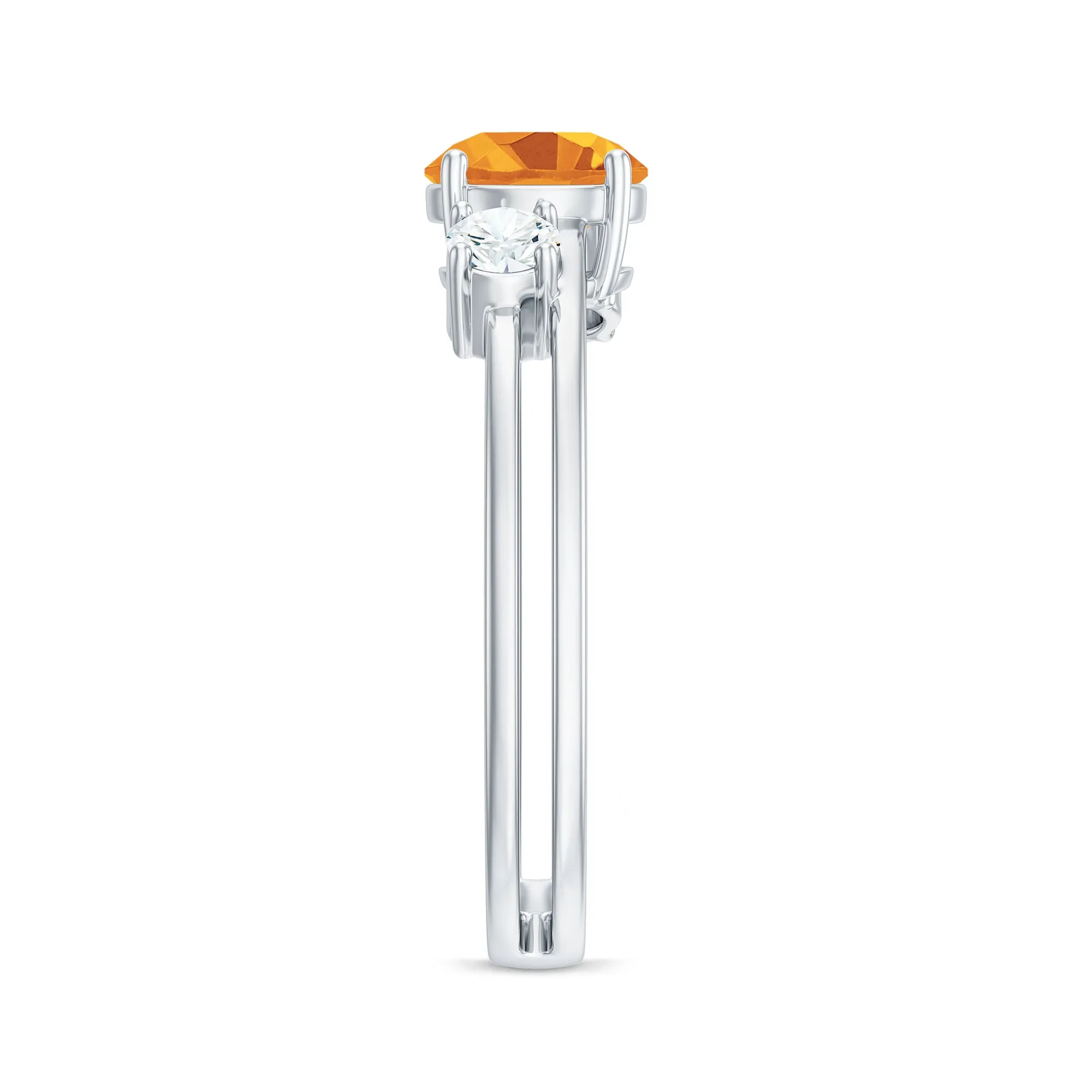 1 CT Real Citrine Double Band Ring with Diamond Stones