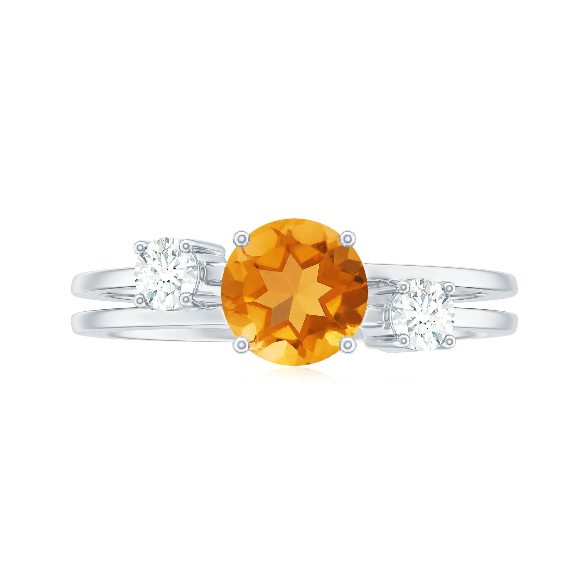 1 CT Real Citrine Double Band Ring with Diamond Stones