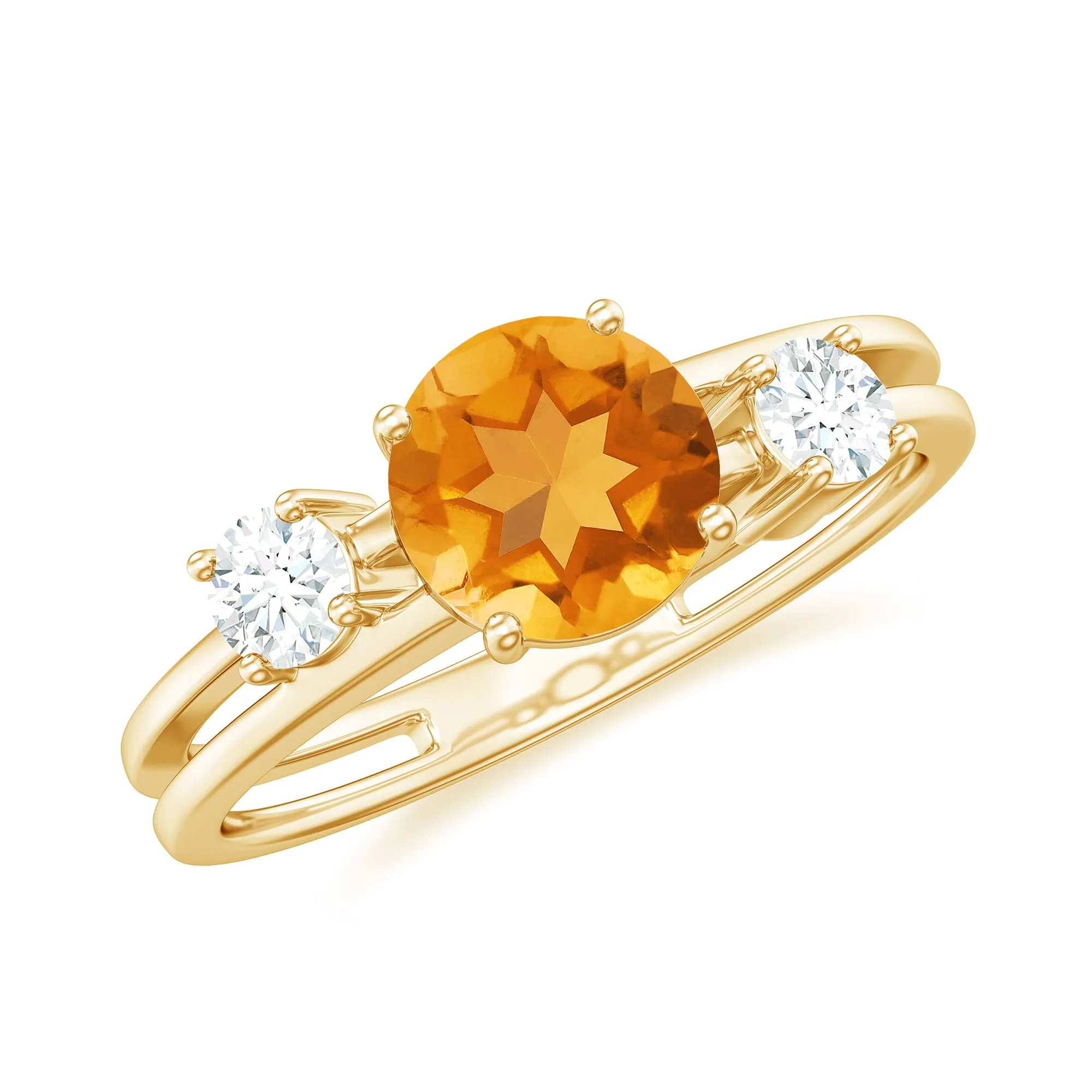 1 CT Real Citrine Double Band Ring with Diamond Stones