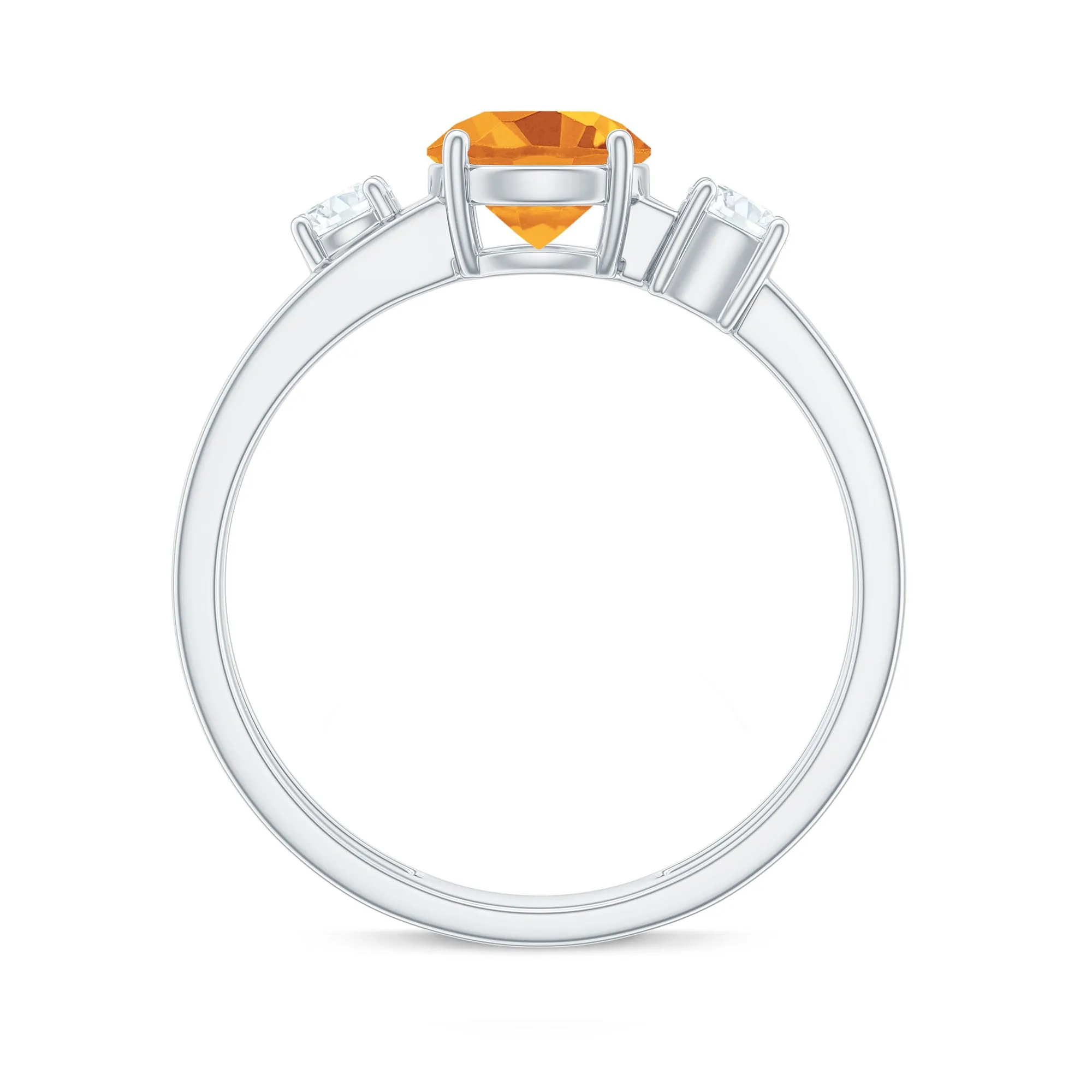 1 CT Real Citrine Double Band Ring with Diamond Stones