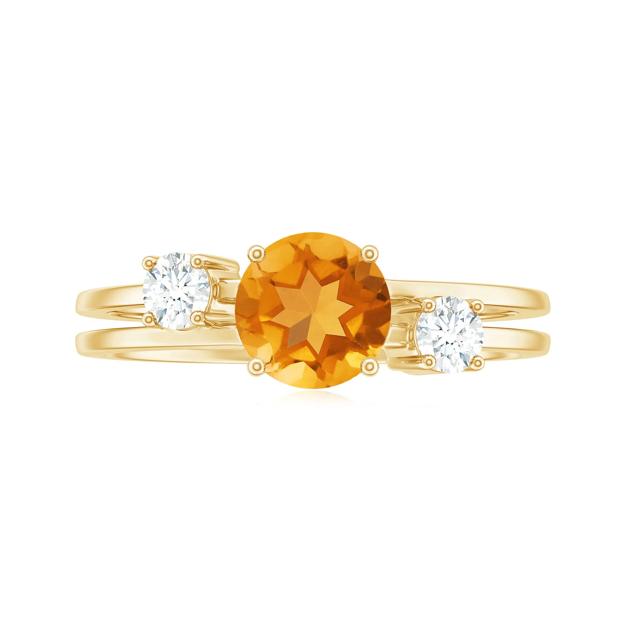 1 CT Real Citrine Double Band Ring with Diamond Stones