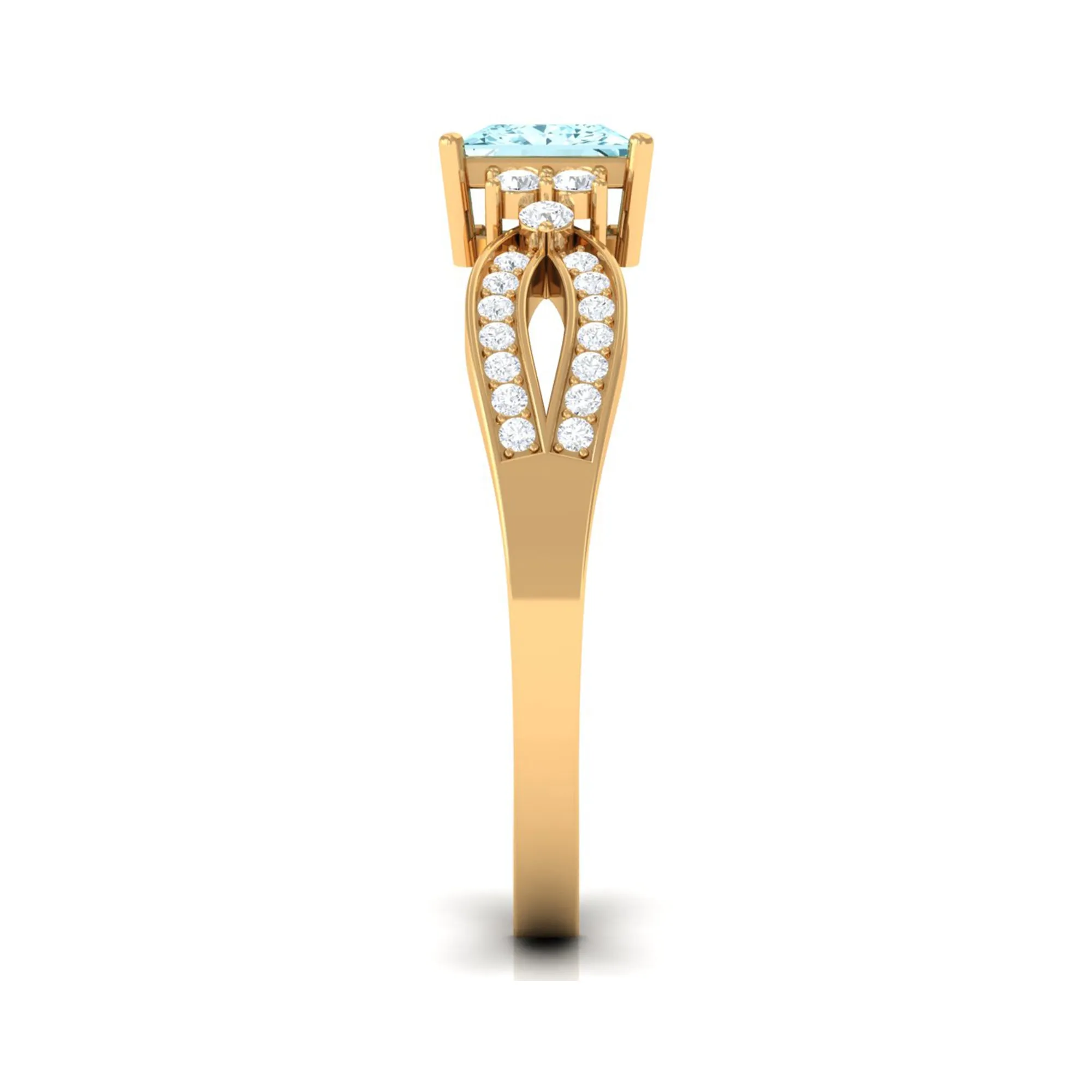 1 CT Split Shank Blue Aquamarine and Diamond Engagement Ring