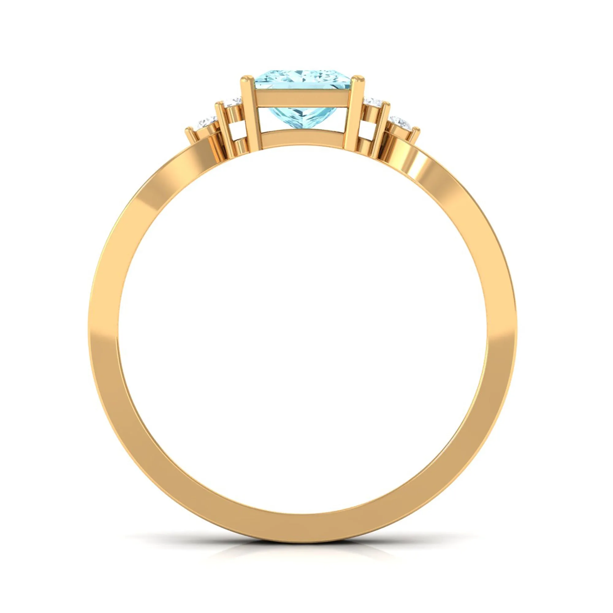 1 CT Split Shank Blue Aquamarine and Diamond Engagement Ring