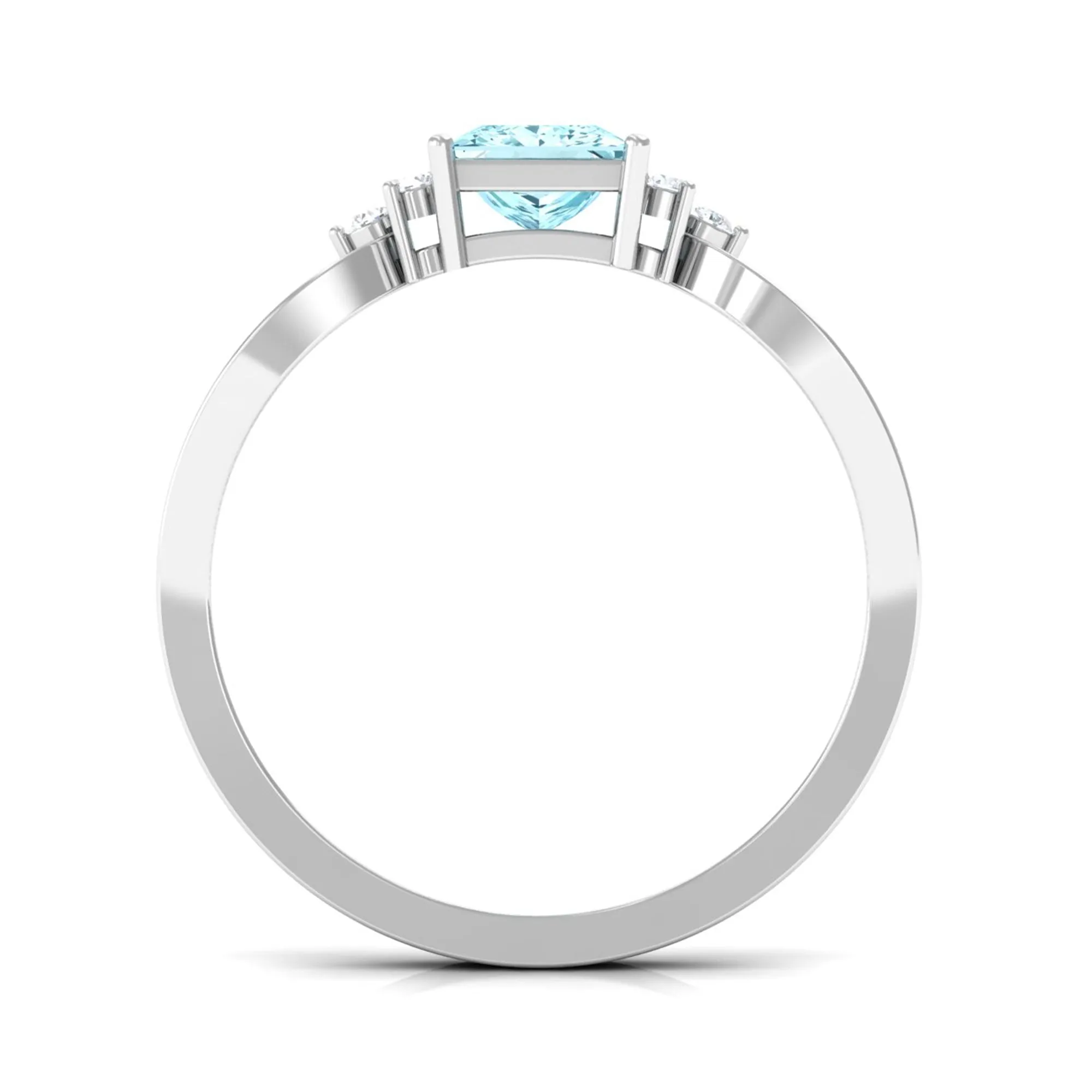 1 CT Split Shank Blue Aquamarine and Diamond Engagement Ring
