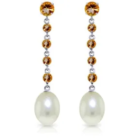 10 Carat 14K Solid White Gold Chandelier Earrings Citrine Pearl