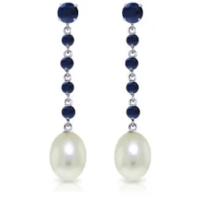 10 Carat 14K Solid White Gold Only Now Sapphire Pearl Earrings