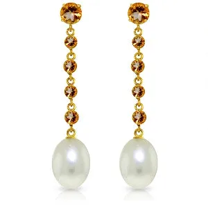 10 Carat 14K Solid Yellow Gold Chandelier Earrings Citrine Pearl