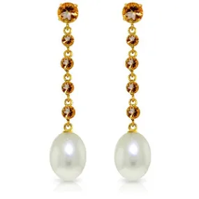 10 Carat 14K Solid Yellow Gold Chandelier Earrings Citrine Pearl