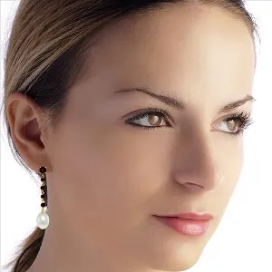 10 Carat 14K Solid Yellow Gold Chandelier Earrings Garnet Pearl