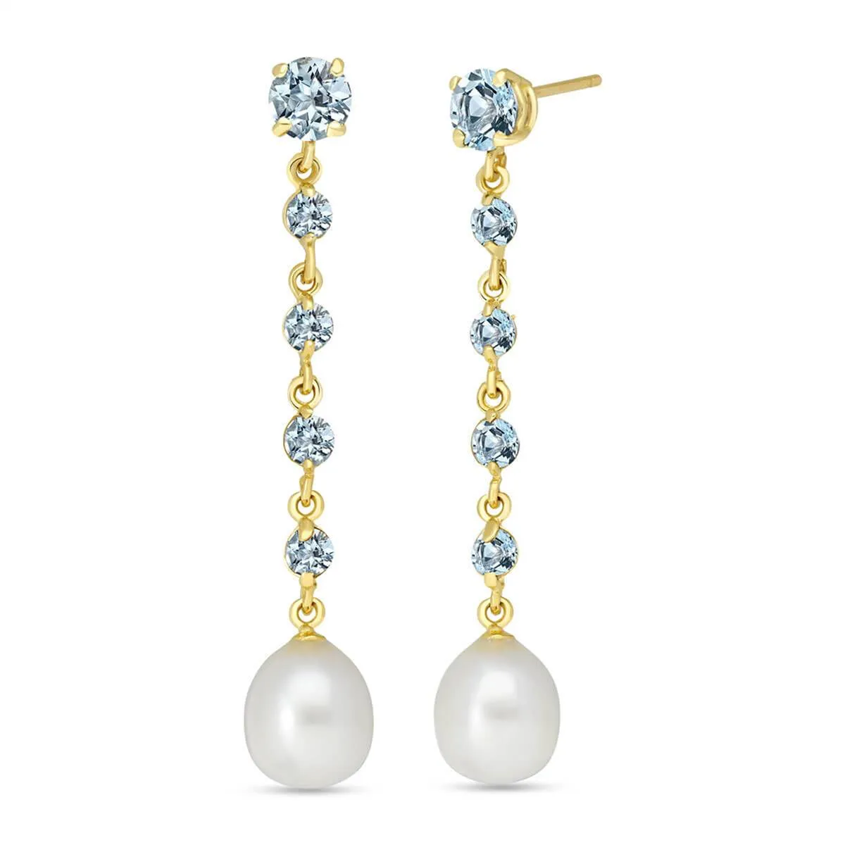 10 Carat 14K Solid Yellow Gold Chandelier Earrings Natural Aquamarine