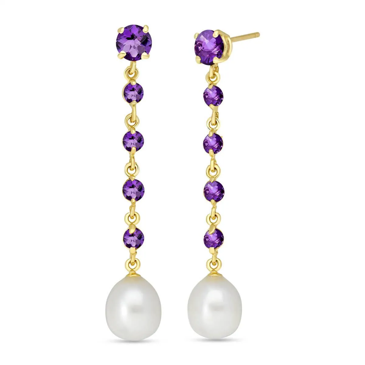 10 Carat 14K Solid Yellow Gold New View Amethyst Pearl Earrings