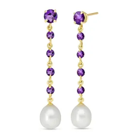 10 Carat 14K Solid Yellow Gold New View Amethyst Pearl Earrings