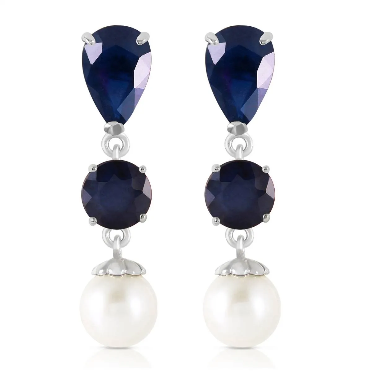 10.1 Carat 14K Solid White Gold Chandelier Earrings Sapphire Pearl