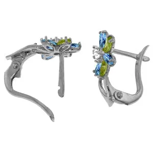 1.1 Carat 14K Solid White Gold Earrings Diamond, Blue Topaz Peridot
