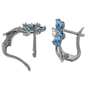 1.1 Carat 14K Solid White Gold Still Waters Blue Topaz Diamond Earrings