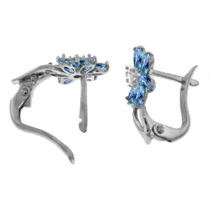 1.1 Carat 14K Solid White Gold Still Waters Blue Topaz Diamond Earrings