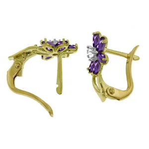 1.1 Carat 14K Solid Yellow Gold Daisy Amethyst Diamond Earrings