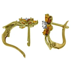 1.1 Carat 14K Solid Yellow Gold Earrings Diamond, Citrine Garnet