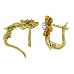1.1 Carat 14K Solid Yellow Gold Earrings Diamond, Citrine Garnet