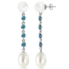 11 Carat 14K Solid Yellow Gold One Life Blue Topaz Pearl Earrings