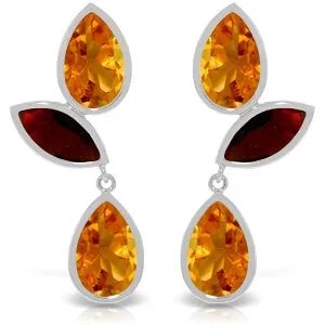 13 Carat 14K Solid White Gold Love Meanderings Citrine Garnet Earrings
