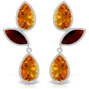 13 Carat 14K Solid White Gold Love Meanderings Citrine Garnet Earrings
