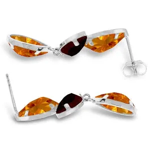 13 Carat 14K Solid White Gold Love Meanderings Citrine Garnet Earrings