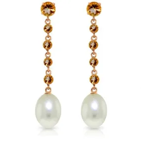 14K Solid Rose Gold Chandelier Citrine & Pearl Earrings