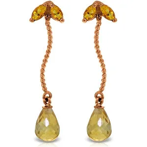 14K Solid Rose Gold Chandelier Citrine Earrings
