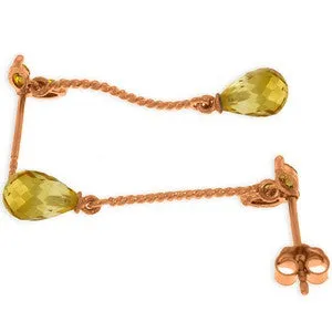 14K Solid Rose Gold Chandelier Citrine Earrings