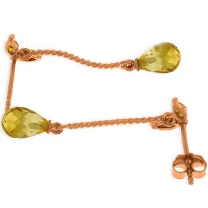 14K Solid Rose Gold Chandelier Citrine Earrings