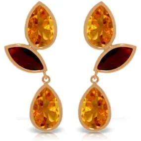 14K Solid Rose Gold Chandelier Citrine/Garnet Earrings