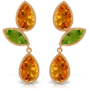 14K Solid Rose Gold Chandelier Citrine/Peridot Earrings