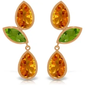 14K Solid Rose Gold Chandelier Citrine/Peridot Earrings