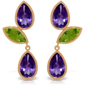 14K Solid Rose Gold Chandelier Earrings w/ Amethysts & Peridots