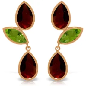 14K Solid Rose Gold Chandelier Earrings w/ Garnets & Peridots
