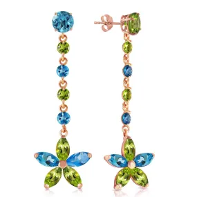 14K Solid Rose Gold Chandelier Earrings w/ Natural Blue Topaz & Peridots